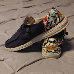 Hey Dude Dark Blue and Colorful Pattern Moccasins